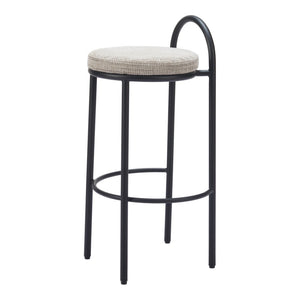 HomeRoots Set of Two Stylish Beige Chenille Low Back Bar Height Chairs with Black Steel Frame for Comfort 555725