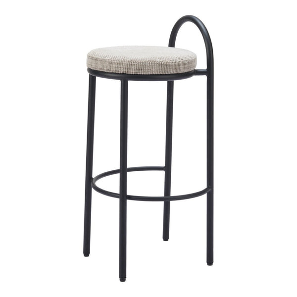 HomeRoots Set of Two Stylish Beige Chenille Low Back Bar Height Chairs with Black Steel Frame for Comfort 555725