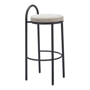 HomeRoots Set of Two Stylish Beige Chenille Low Back Bar Height Chairs with Black Steel Frame for Comfort 555725