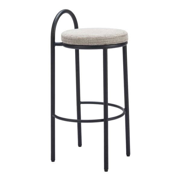 HomeRoots Set of Two Stylish Beige Chenille Low Back Bar Height Chairs with Black Steel Frame for Comfort 555725