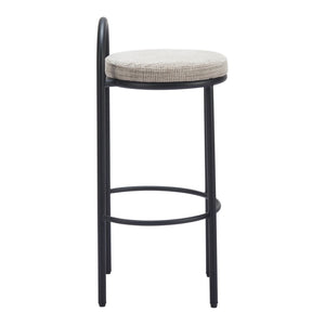 HomeRoots Set of Two Stylish Beige Chenille Low Back Bar Height Chairs with Black Steel Frame for Comfort 555725