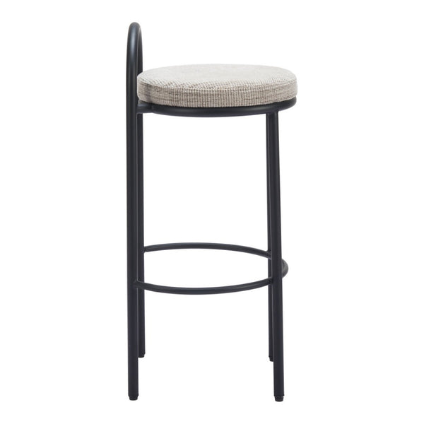 HomeRoots Set of Two Stylish Beige Chenille Low Back Bar Height Chairs with Black Steel Frame for Comfort 555725