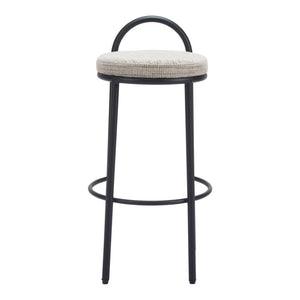 HomeRoots Set of Two Stylish Beige Chenille Low Back Bar Height Chairs with Black Steel Frame for Comfort 555725