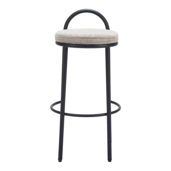 HomeRoots Set of Two Stylish Beige Chenille Low Back Bar Height Chairs with Black Steel Frame for Comfort 555725