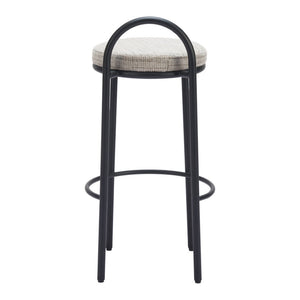 HomeRoots Set of Two Stylish Beige Chenille Low Back Bar Height Chairs with Black Steel Frame for Comfort 555725