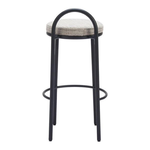 HomeRoots Set of Two Stylish Beige Chenille Low Back Bar Height Chairs with Black Steel Frame for Comfort 555725