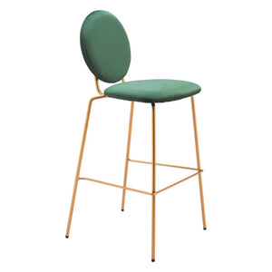 HomeRoots Set of Two Luxurious Green Velvet Bar Chairs with Gold Steel Frame for Stylish Comfort & Support 555726