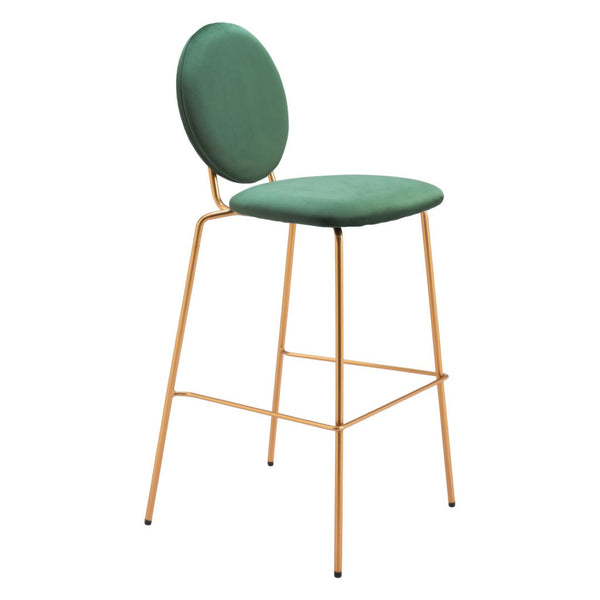 HomeRoots Set of Two Luxurious Green Velvet Bar Chairs with Gold Steel Frame for Stylish Comfort & Support 555726