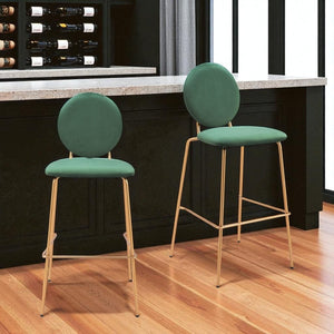 HomeRoots Set of Two Luxurious Green Velvet Bar Chairs with Gold Steel Frame for Stylish Comfort & Support 555726