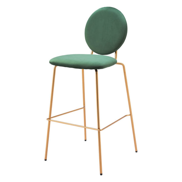 HomeRoots Set of Two Luxurious Green Velvet Bar Chairs with Gold Steel Frame for Stylish Comfort & Support 555726