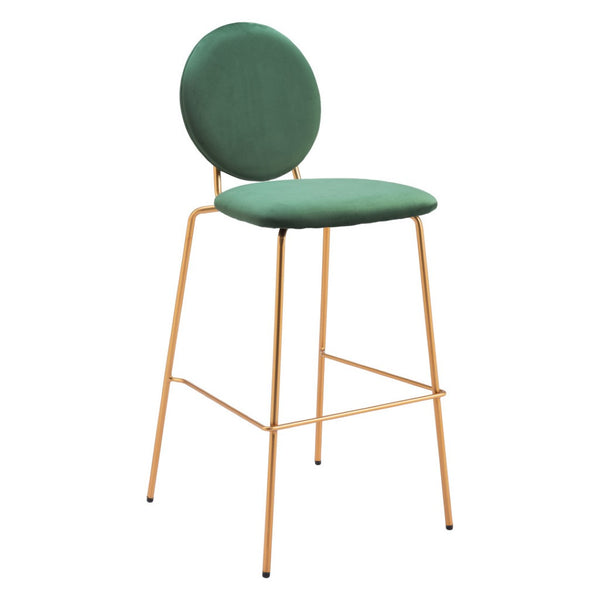 HomeRoots Set of Two Luxurious Green Velvet Bar Chairs with Gold Steel Frame for Stylish Comfort & Support 555726