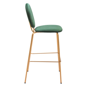 HomeRoots Set of Two Luxurious Green Velvet Bar Chairs with Gold Steel Frame for Stylish Comfort & Support 555726
