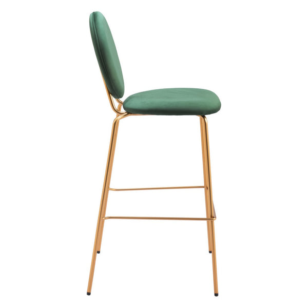 HomeRoots Set of Two Luxurious Green Velvet Bar Chairs with Gold Steel Frame for Stylish Comfort & Support 555726