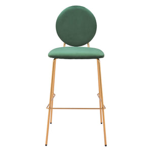 HomeRoots Set of Two Luxurious Green Velvet Bar Chairs with Gold Steel Frame for Stylish Comfort & Support 555726