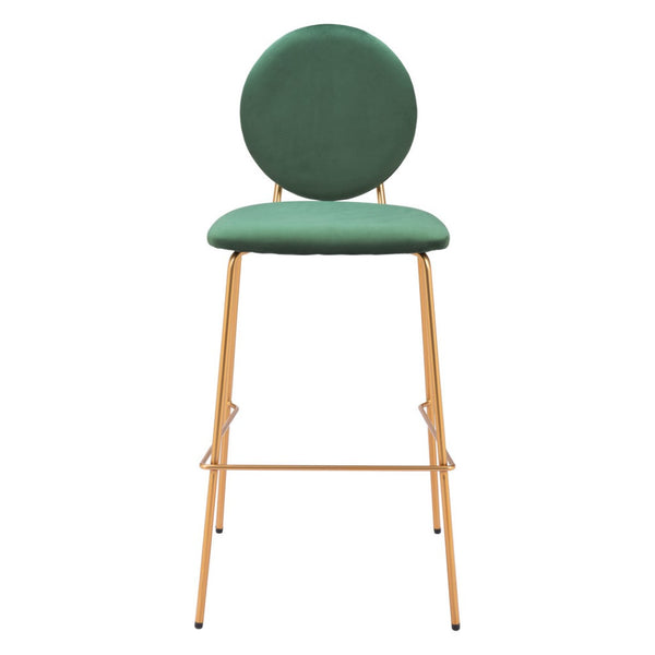HomeRoots Set of Two Luxurious Green Velvet Bar Chairs with Gold Steel Frame for Stylish Comfort & Support 555726