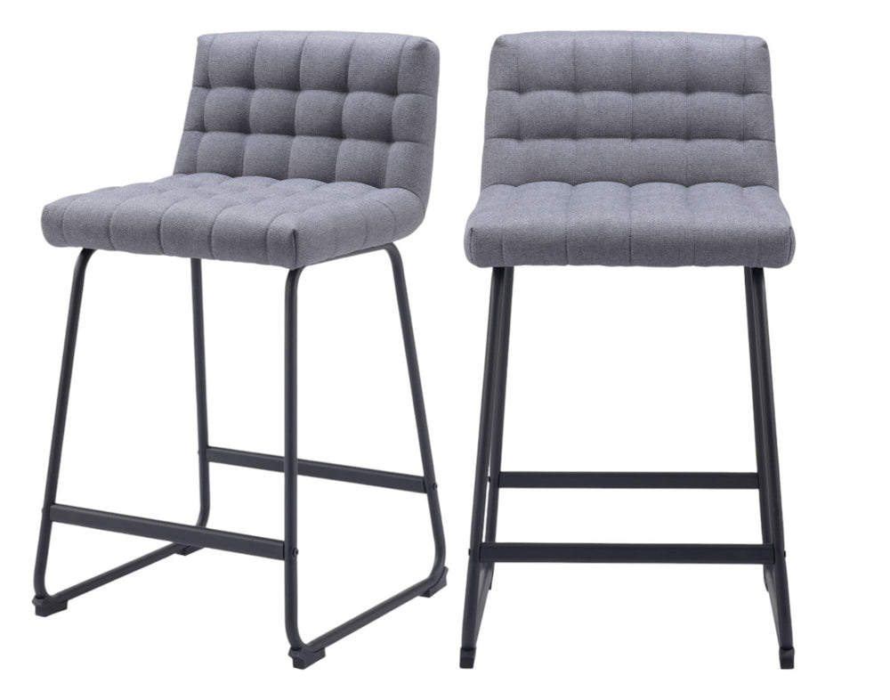 Homeroots Set Of Two 26" Gray And Black Fabric And Steel Counter Height Bar Chairs   555727