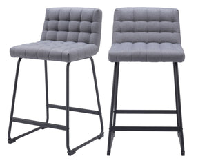 Homeroots Set Of Two 26" Gray And Black Fabric And Steel Counter Height Bar Chairs   555727