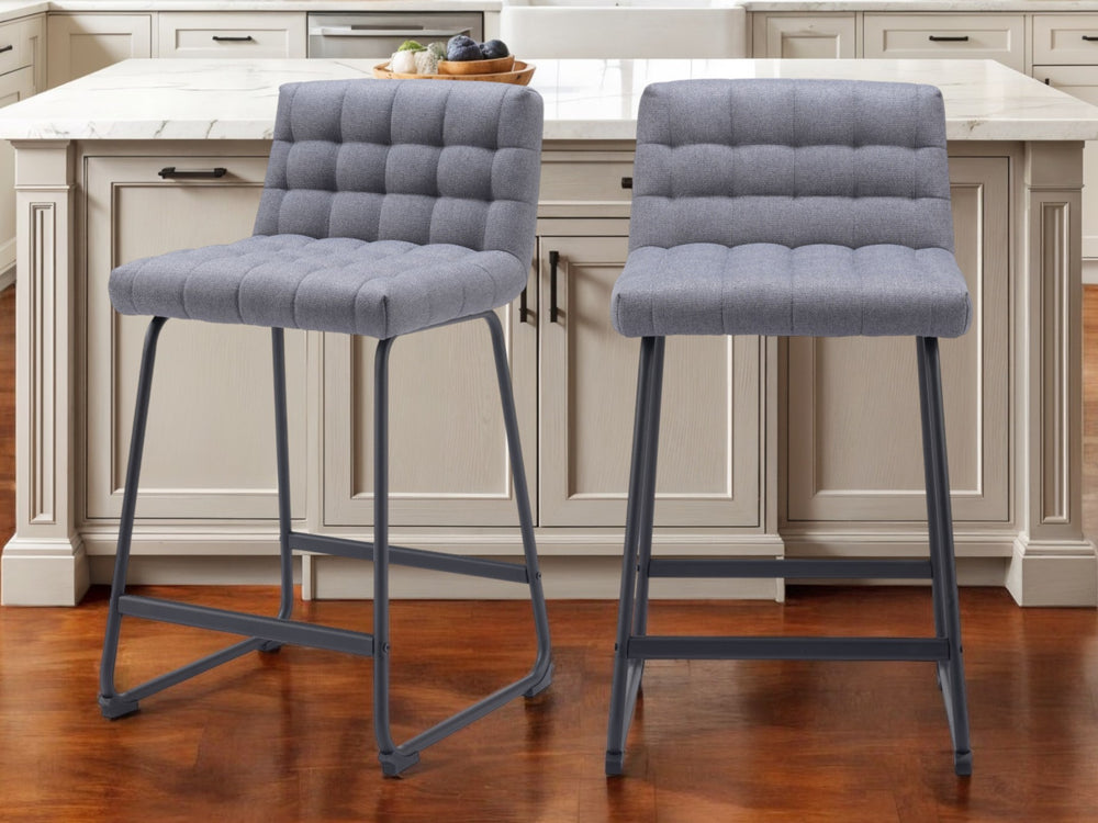 Homeroots Set Of Two 26" Gray And Black Fabric And Steel Counter Height Bar Chairs   555727