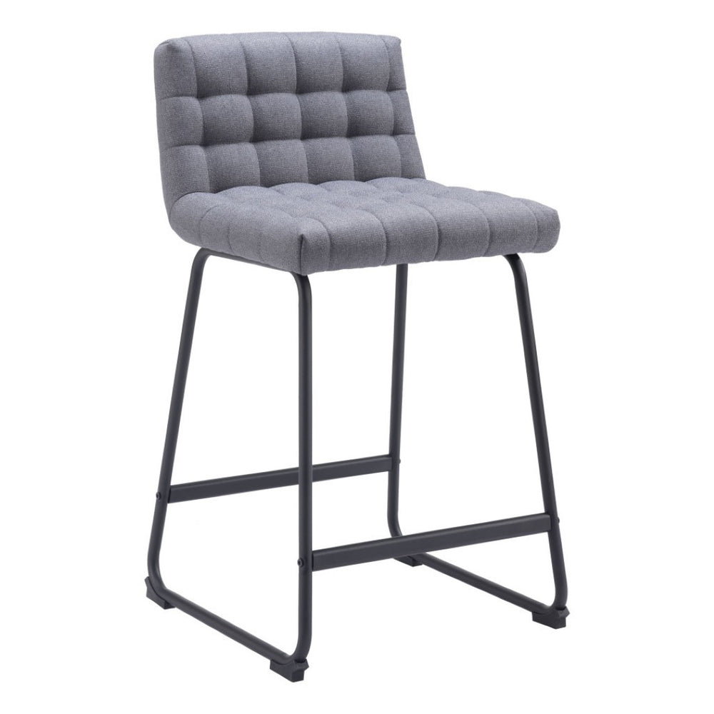 HomeRoots Set of Two Contemporary 26" Gray Fabric & Steel Counter-Height Bar Chairs for Stylish Comfort 555727