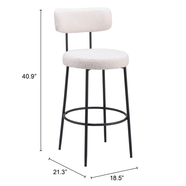 HomeRoots Set of Two Stylish 29" Ivory Shearling & Black Steel Low-Back Bar Stools for Modern Spaces 555728