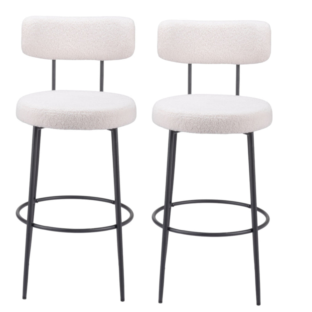 Homeroots Set Of Two 29" Ivory And Black Shearling And Steel Low Back Bar Height Bar Chairs   555728