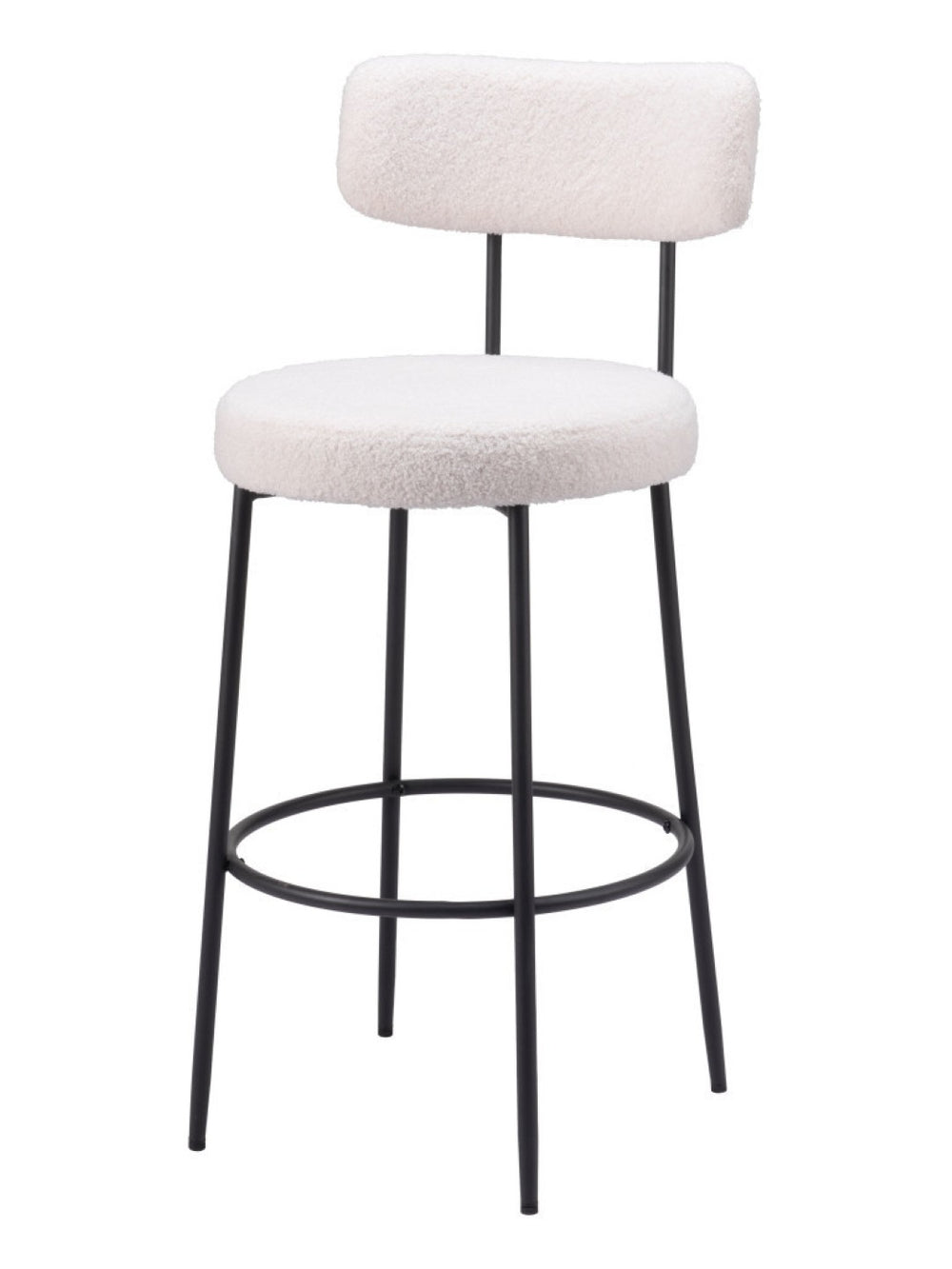 HomeRoots Set of Two Stylish 29" Ivory Shearling & Black Steel Low-Back Bar Stools for Modern Spaces 555728