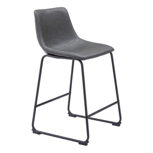 HomeRoots Set of Two Contemporary Charcoal Faux Leather Bar Chairs with Durable Steel Frame for Modern Spaces 555730