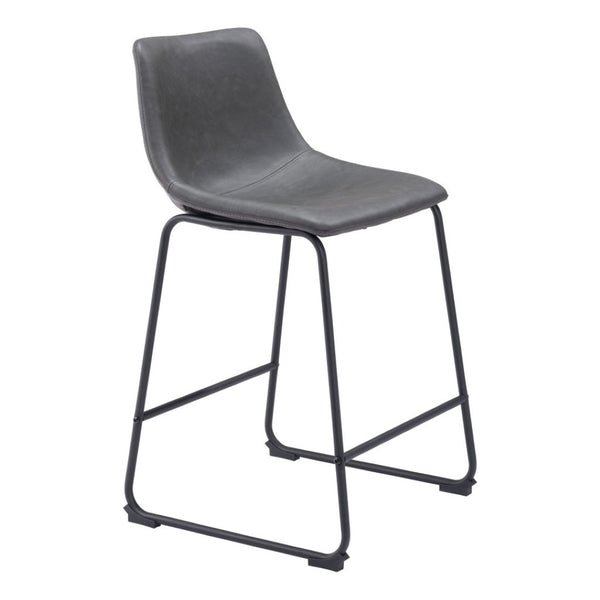 HomeRoots Set of Two Contemporary Charcoal Faux Leather Bar Chairs with Durable Steel Frame for Modern Spaces 555730