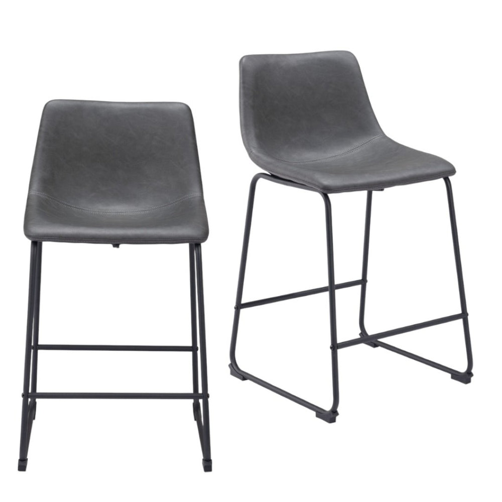 HomeRoots Set of Two Contemporary Charcoal Faux Leather Bar Chairs with Durable Steel Frame for Modern Spaces 555730