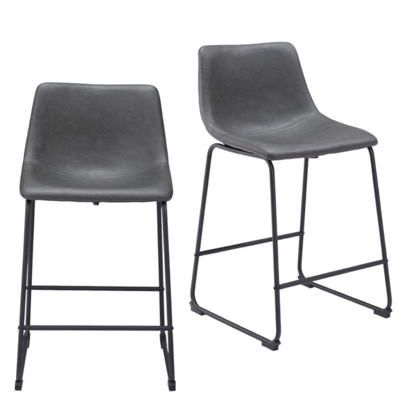 HomeRoots Set of Two Contemporary Charcoal Faux Leather Bar Chairs with Durable Steel Frame for Modern Spaces 555730