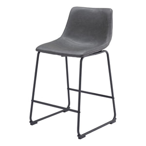 HomeRoots Set of Two Contemporary Charcoal Faux Leather Bar Chairs with Durable Steel Frame for Modern Spaces 555730