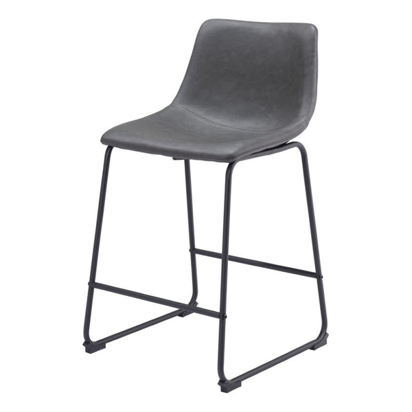HomeRoots Set of Two Contemporary Charcoal Faux Leather Bar Chairs with Durable Steel Frame for Modern Spaces 555730