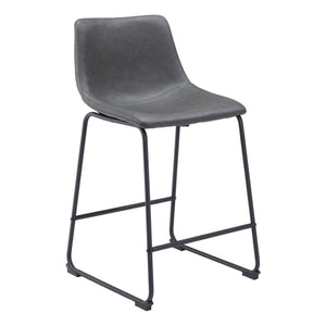 HomeRoots Set of Two Contemporary Charcoal Faux Leather Bar Chairs with Durable Steel Frame for Modern Spaces 555730