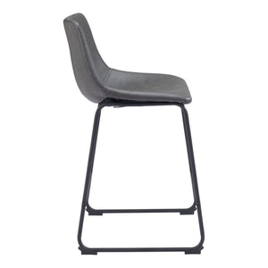 HomeRoots Set of Two Contemporary Charcoal Faux Leather Bar Chairs with Durable Steel Frame for Modern Spaces 555730