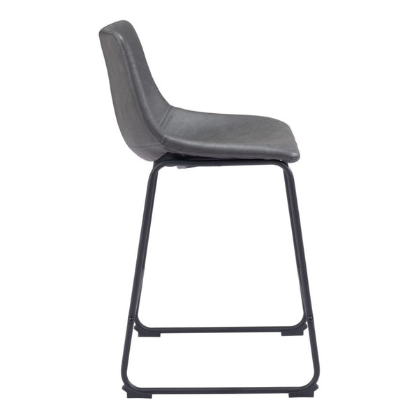 HomeRoots Set of Two Contemporary Charcoal Faux Leather Bar Chairs with Durable Steel Frame for Modern Spaces 555730