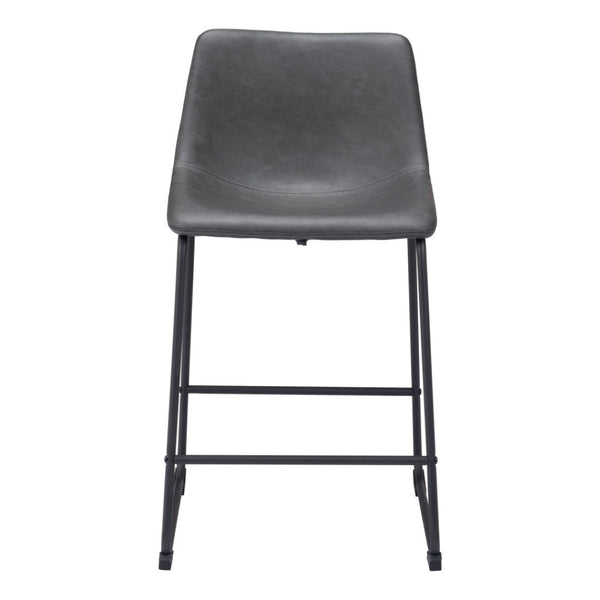HomeRoots Set of Two Contemporary Charcoal Faux Leather Bar Chairs with Durable Steel Frame for Modern Spaces 555730