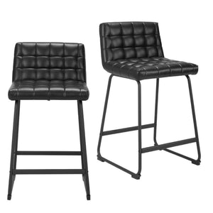 HomeRoots Set of Two Modern 26" Black Faux Leather & Steel Counter-Height Bar Chairs for Stylish Comfort 555731