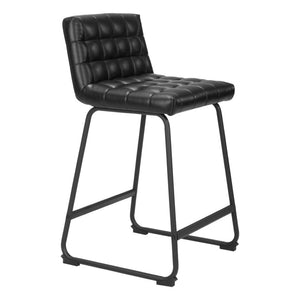 HomeRoots Set of Two Modern 26" Black Faux Leather & Steel Counter-Height Bar Chairs for Stylish Comfort 555731