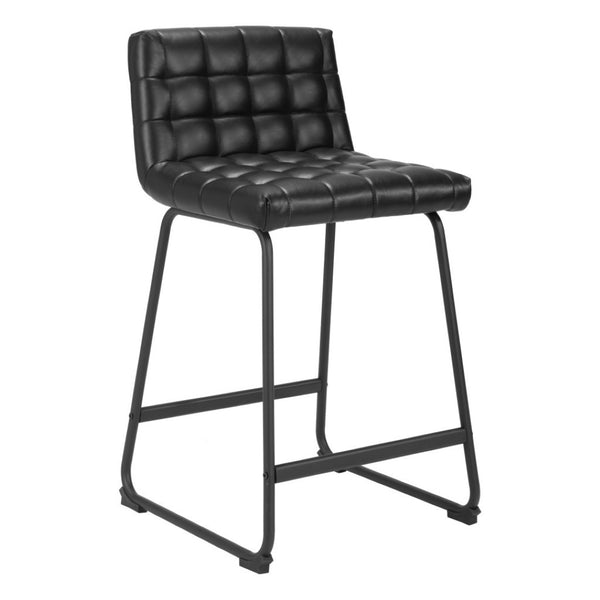 HomeRoots Set of Two Modern 26" Black Faux Leather & Steel Counter-Height Bar Chairs for Stylish Comfort 555731