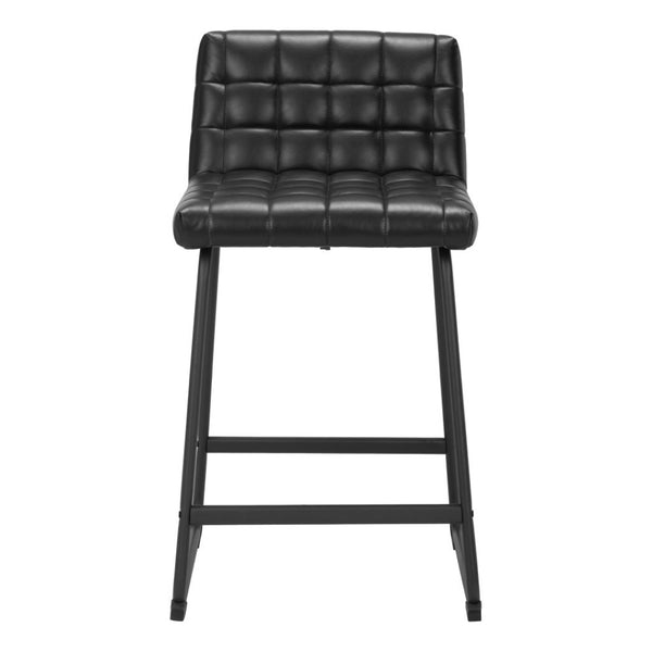 HomeRoots Set of Two Modern 26" Black Faux Leather & Steel Counter-Height Bar Chairs for Stylish Comfort 555731