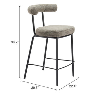HomeRoots 26" Green and Black Chenille Counter Height Bar Chair with Steel Frame, Modern Ergonomic Design 555732