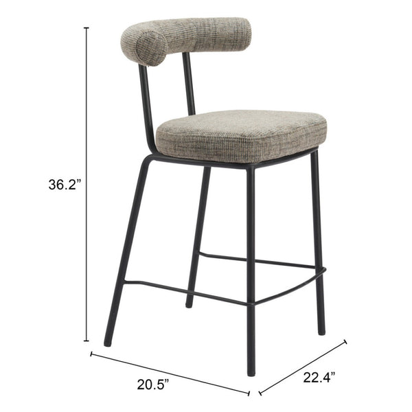 HomeRoots 26" Green and Black Chenille Counter Height Bar Chair with Steel Frame, Modern Ergonomic Design 555732