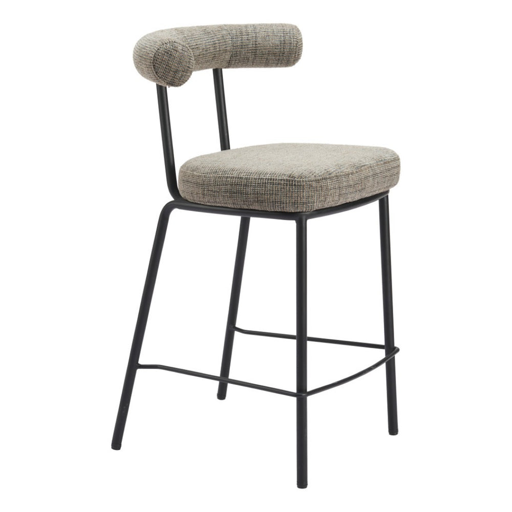 HomeRoots 26" Green and Black Chenille Counter Height Bar Chair with Steel Frame, Modern Ergonomic Design 555732