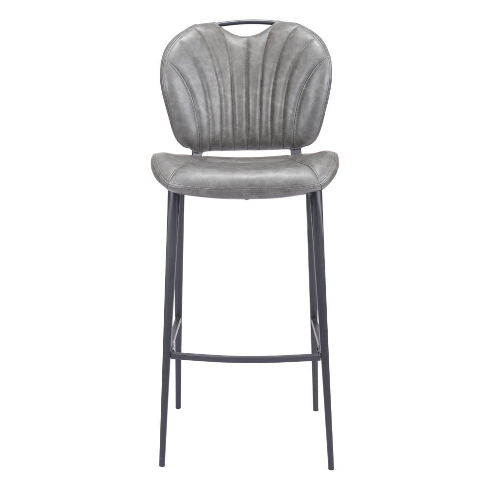 Homeroots 30" Gray And Black Faux Leather And Steel Low Back Bar Height Bar Chair   555733