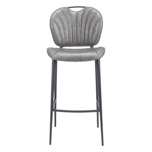 Homeroots 30" Gray And Black Faux Leather And Steel Low Back Bar Height Bar Chair   555733