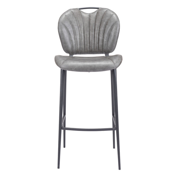 Homeroots 30" Gray And Black Faux Leather And Steel Low Back Bar Height Bar Chair   555733