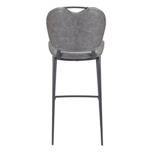 Homeroots 30" Gray And Black Faux Leather And Steel Low Back Bar Height Bar Chair   555733