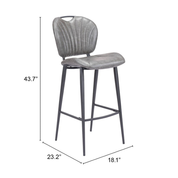 HomeRoots 30" Stylish Gray & Black Faux Leather Bar Chair with Steel Frame - Perfect for Modern Home Bars! 555733