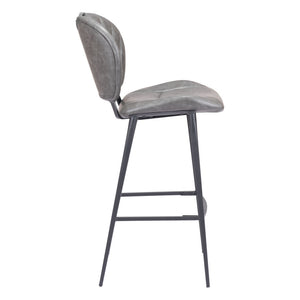 Homeroots 30" Gray And Black Faux Leather And Steel Low Back Bar Height Bar Chair   555733
