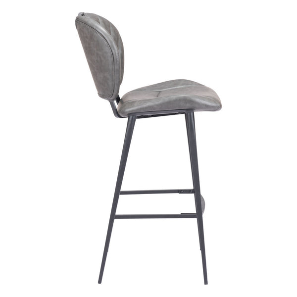 Homeroots 30" Gray And Black Faux Leather And Steel Low Back Bar Height Bar Chair   555733
